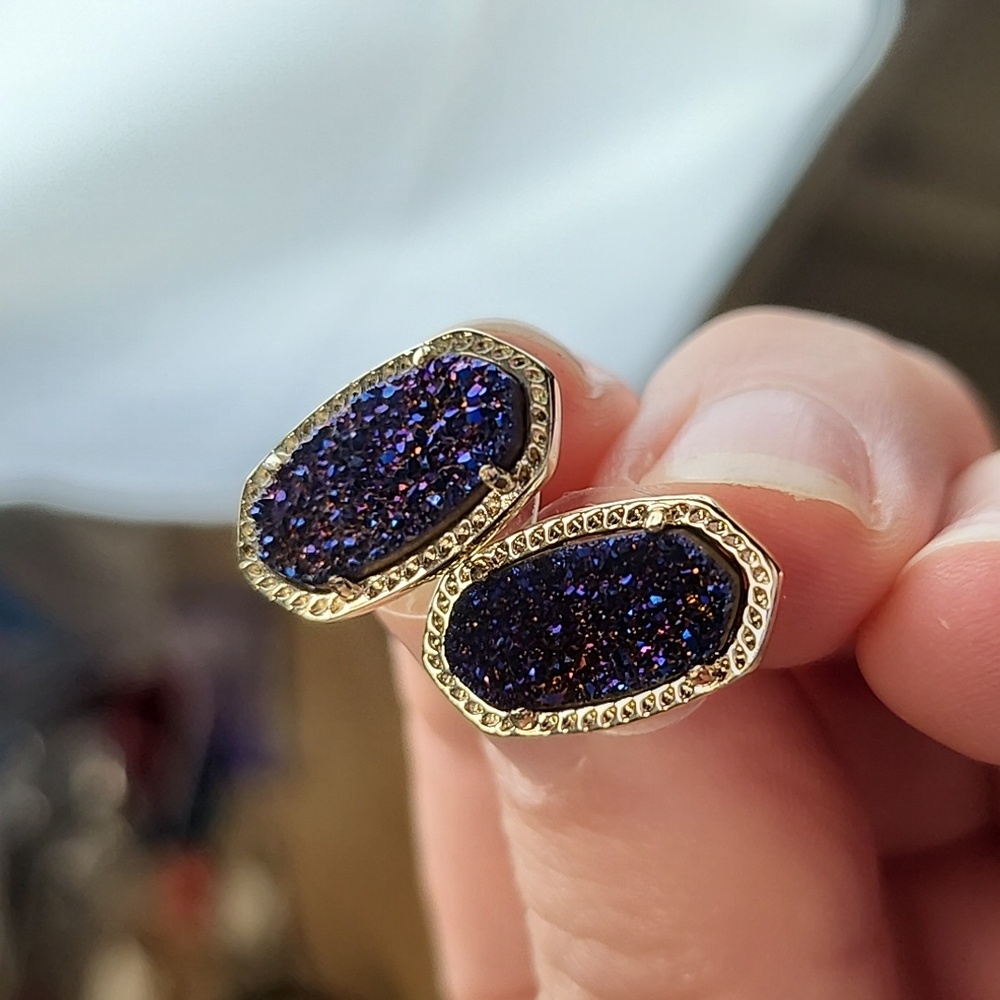 Ellie Purple Drusy pendant in gold Kendra Scott earings